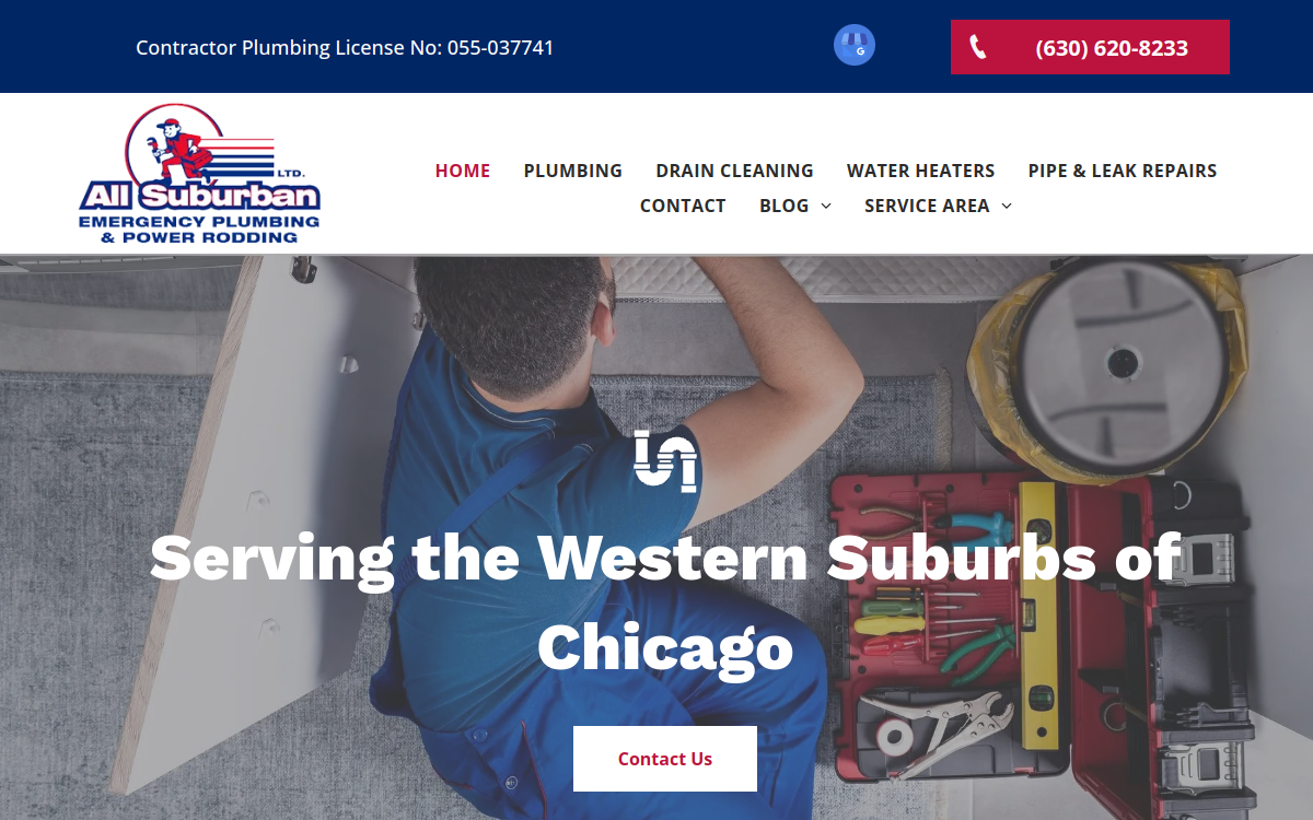 All Suburban Emergency Plumbing & Power Rodding website screenshot