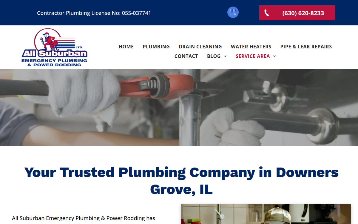 All Suburban Emergency Plumbing & Power Rodding website screenshot