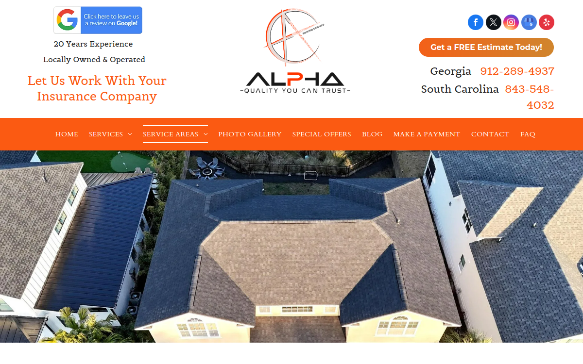 Alpha Roofing Services website screenshot