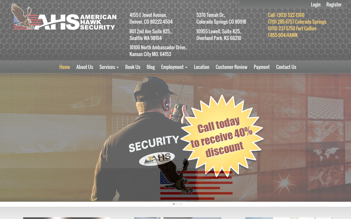 American Hawk Security website screenshot