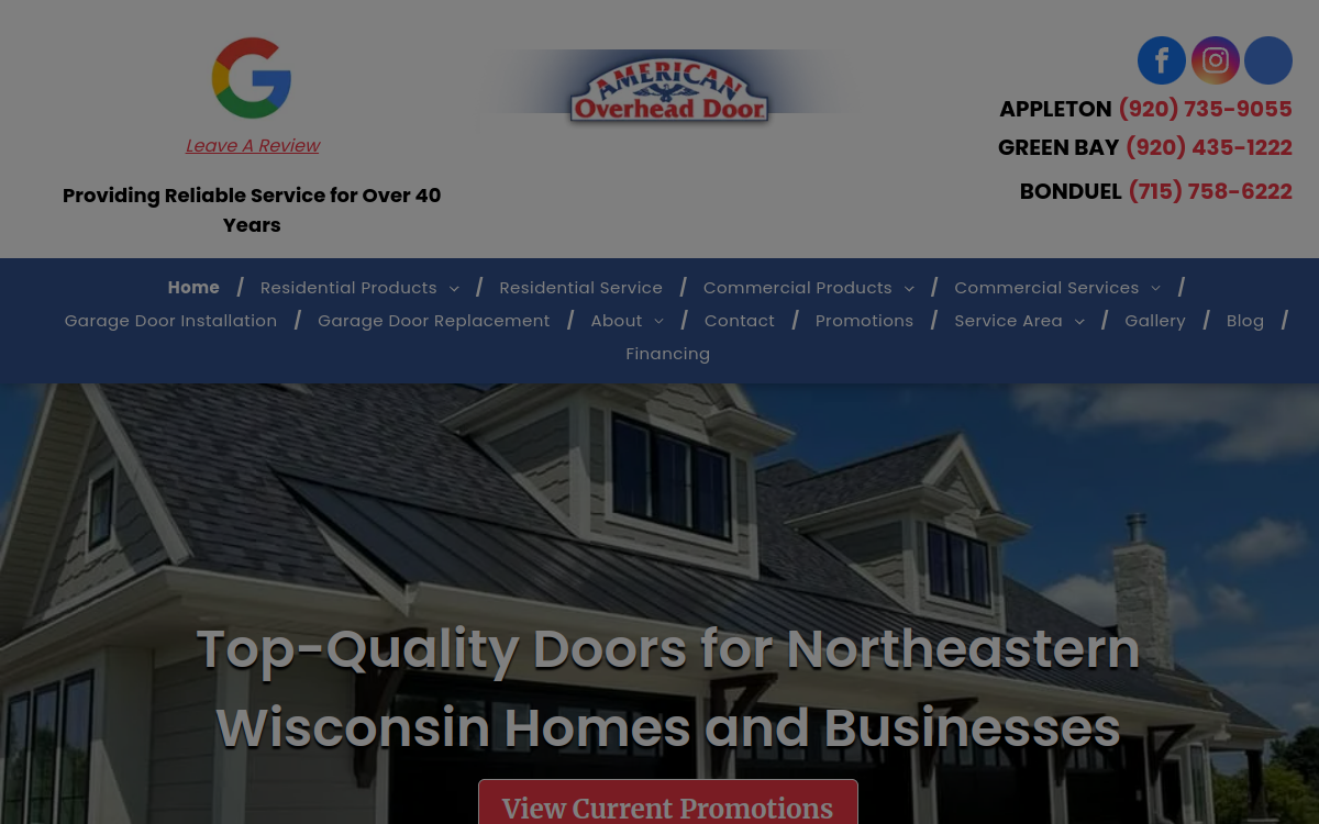 American Overhead Door website screenshot