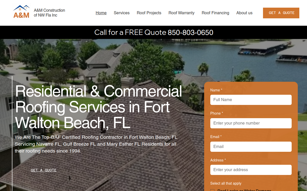 A&M Construction of NW Fla Inc website screenshot