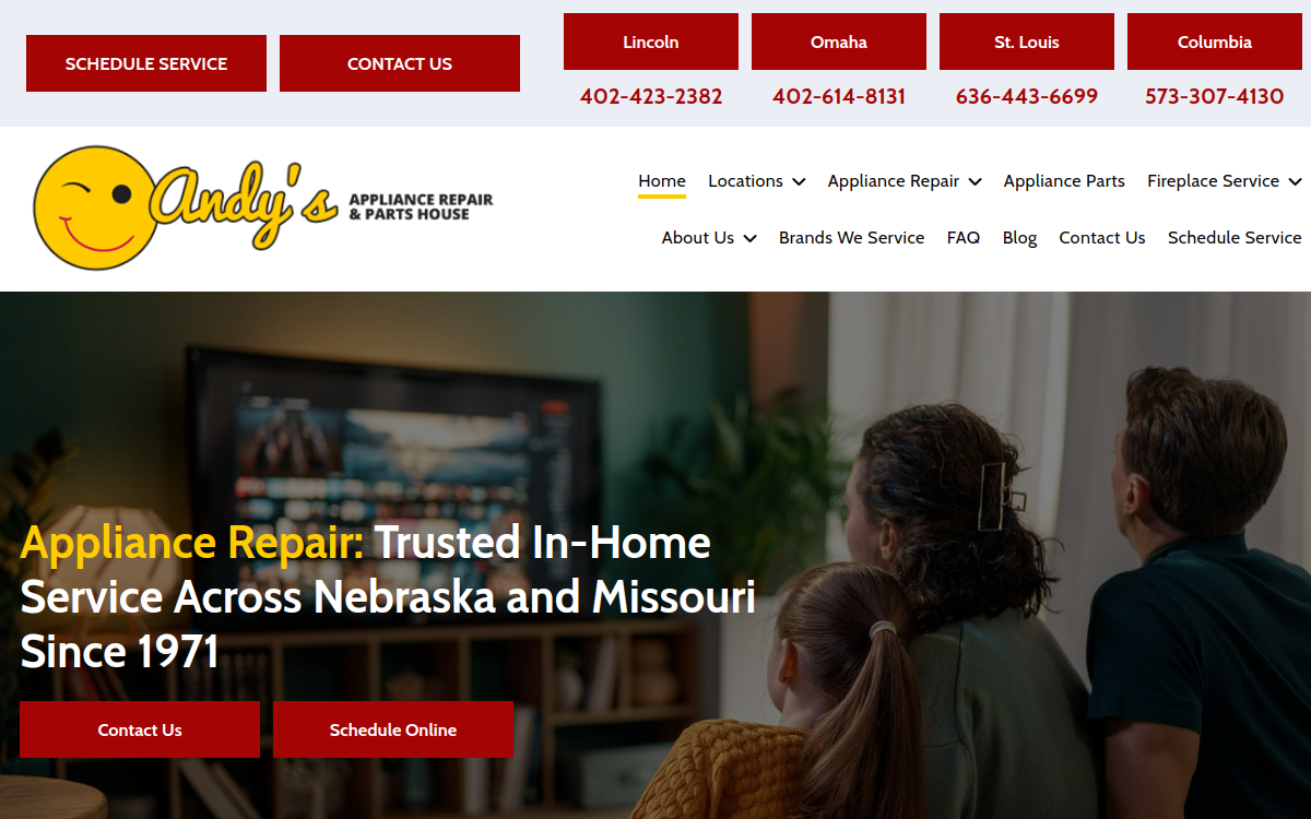 Andy's Appliance Repair website screenshot