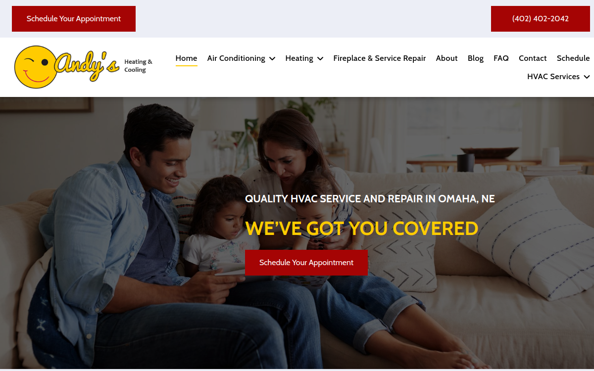 Andy's Heating & Cooling website screenshot