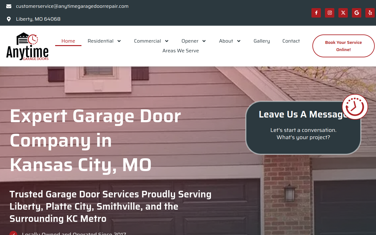 Anytime Garage Doors website screenshot