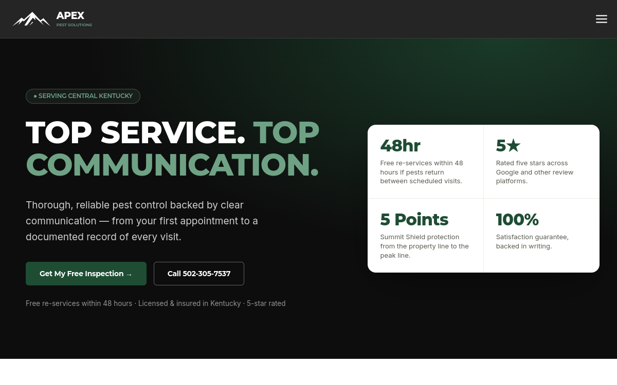 Apex Pest Solutions website screenshot