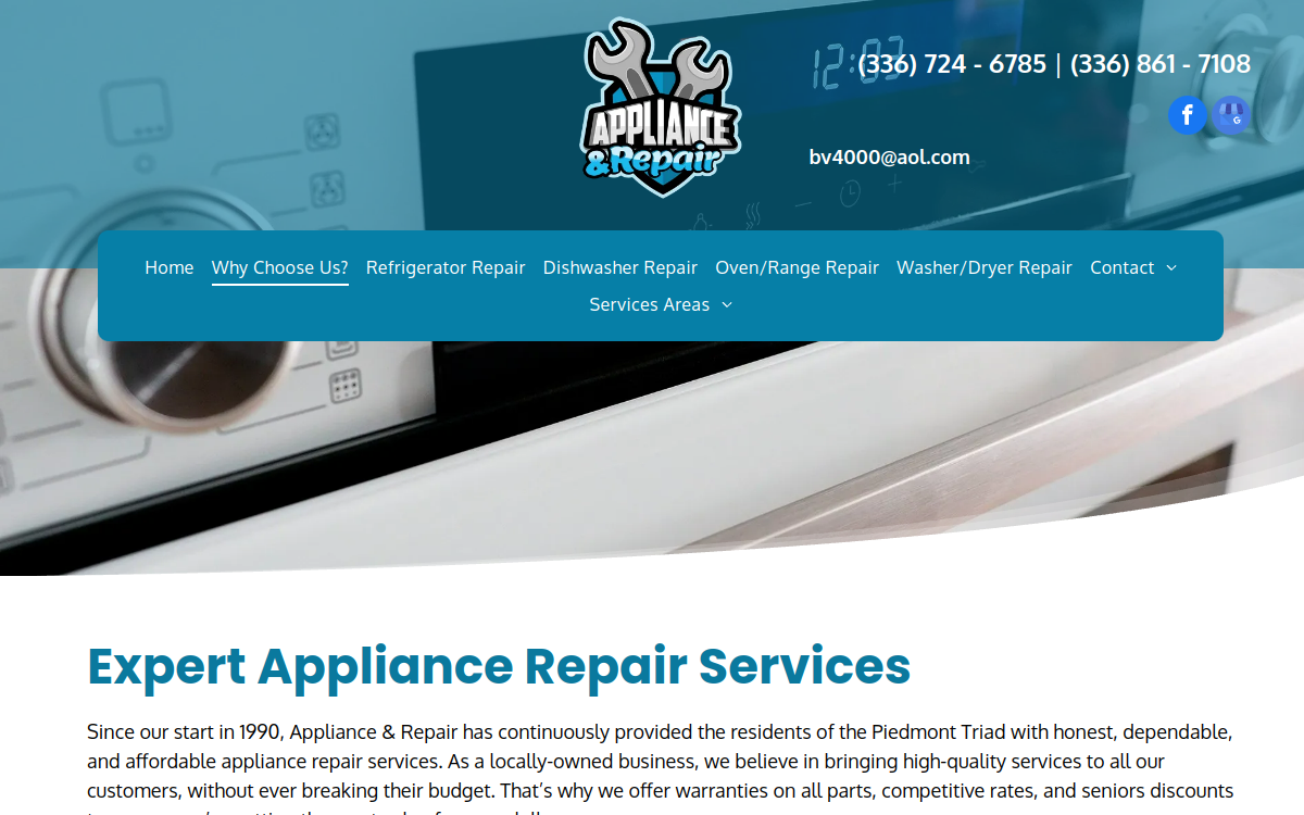 Appliance & Repair website screenshot