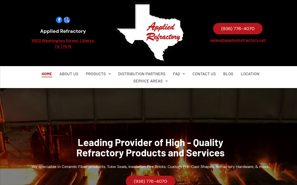 Applied Refractory website screenshot