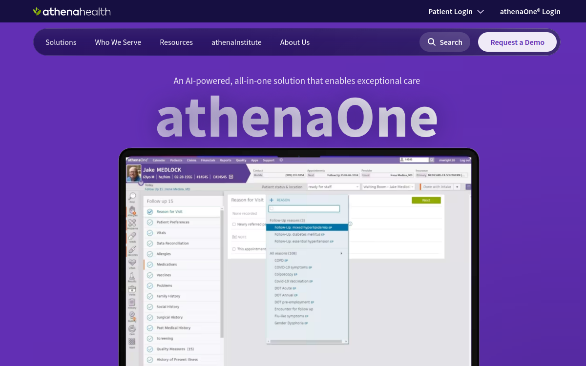 athenaOne EHR website screenshot