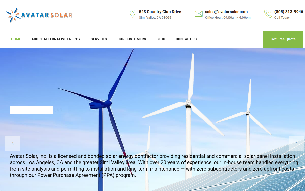 Avatar Solar, Inc. website screenshot