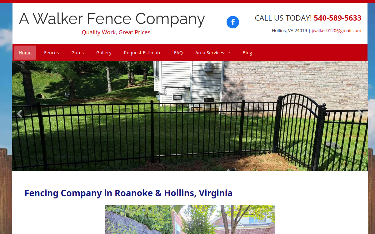 A Walker Fence Company website screenshot