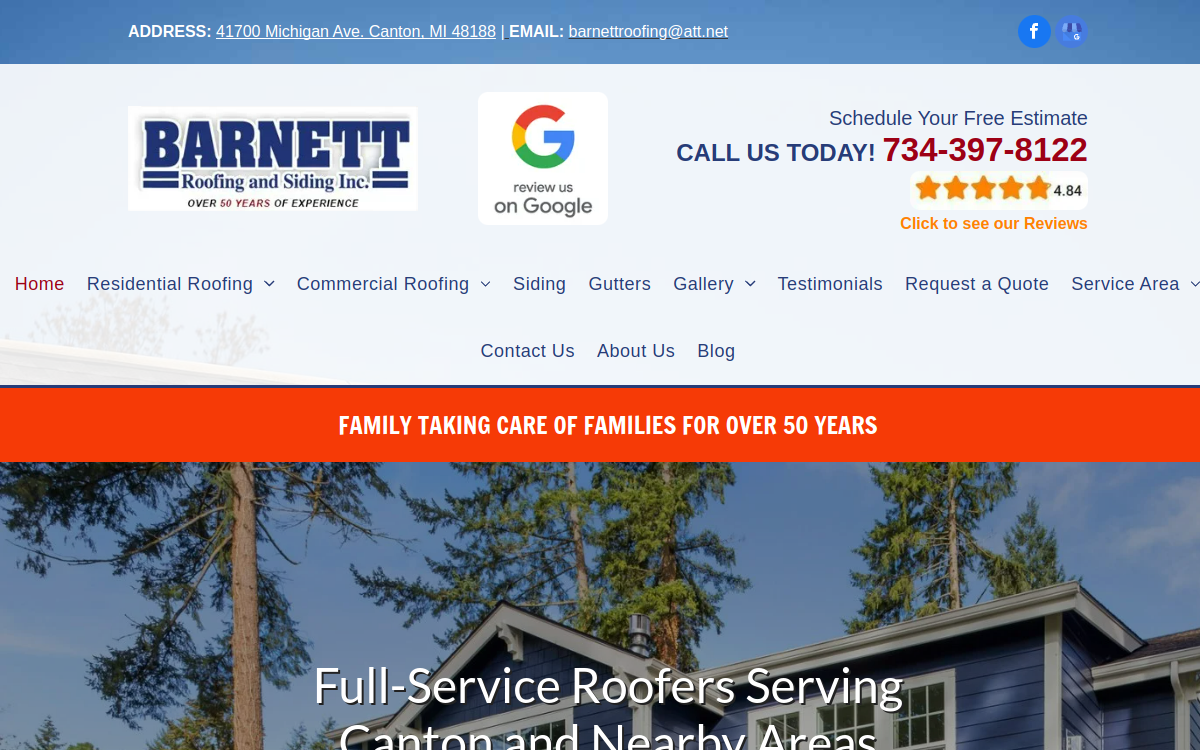 Barnett Roofing & Siding Inc website screenshot