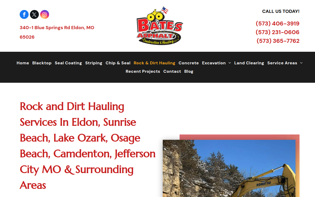 Bates Asphalt Construction & Hauling website screenshot
