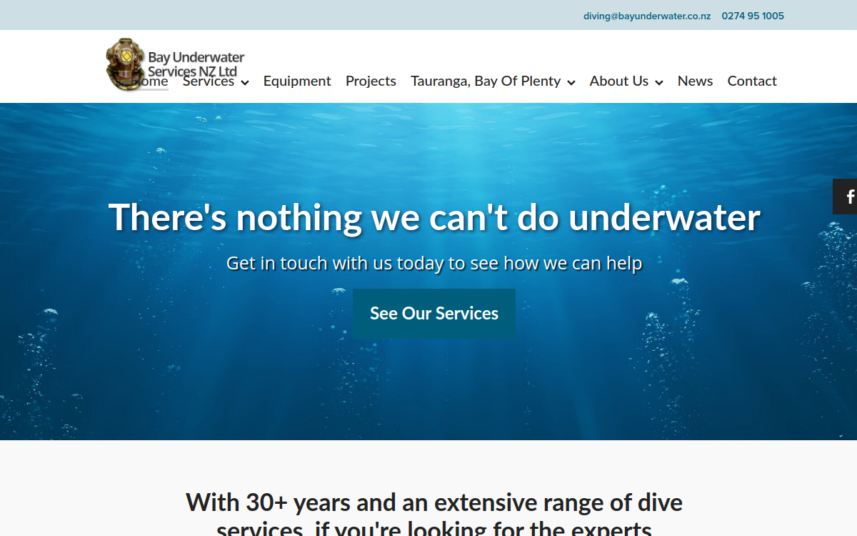 Bay Underwater Services NZ Limited website screenshot
