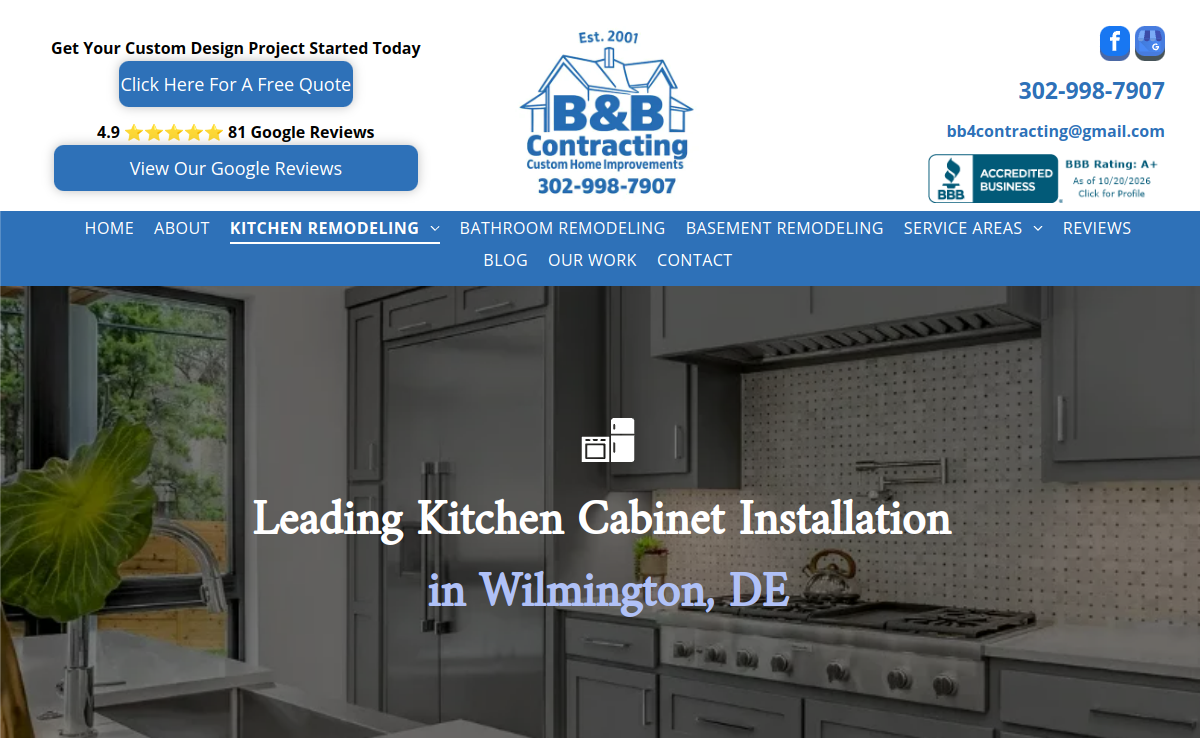 B & B Contracting, LLC website screenshot