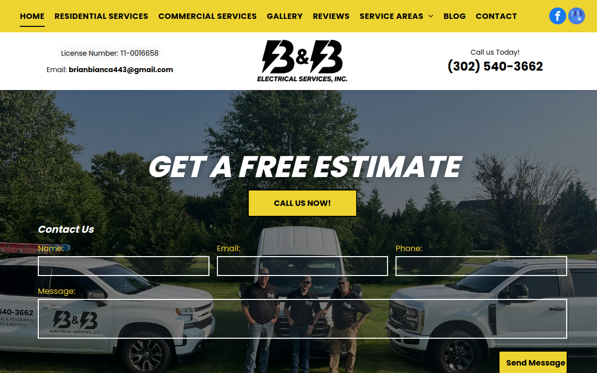 B&B Electrical Services, Inc. website screenshot
