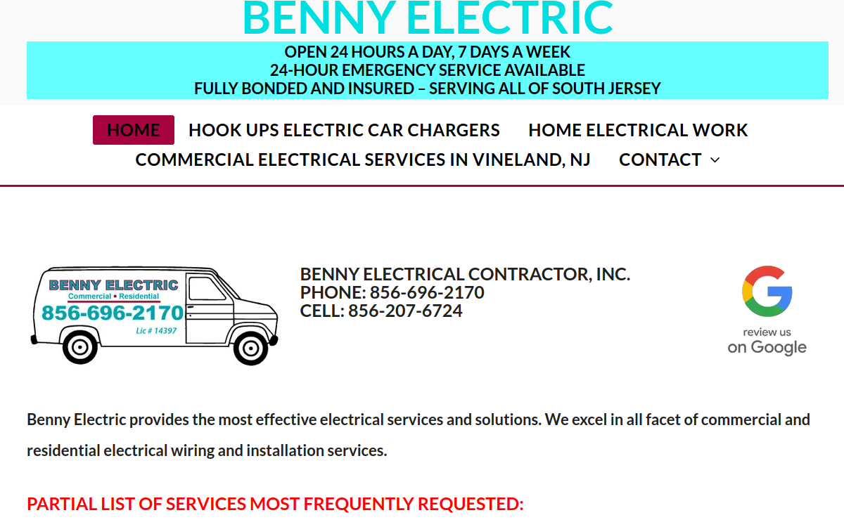 Benny Electric website screenshot