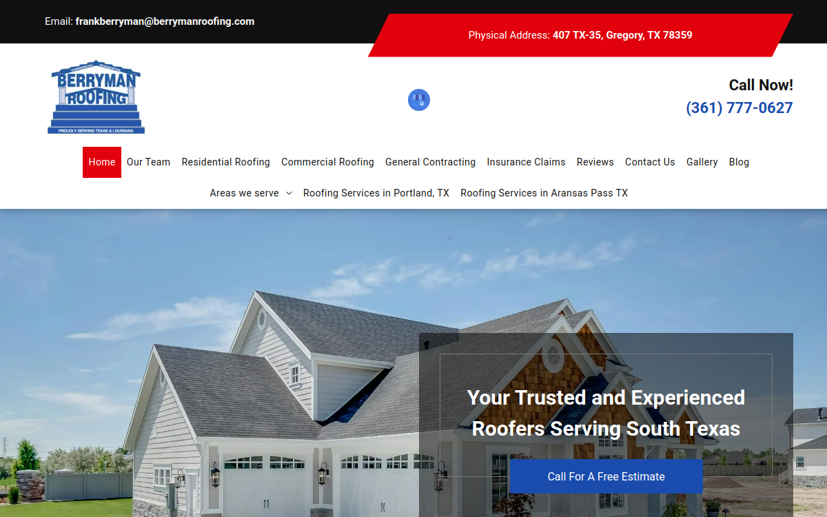 Berryman Roofing website screenshot
