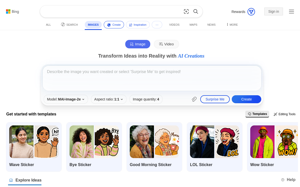 Bing Image Creator website preview