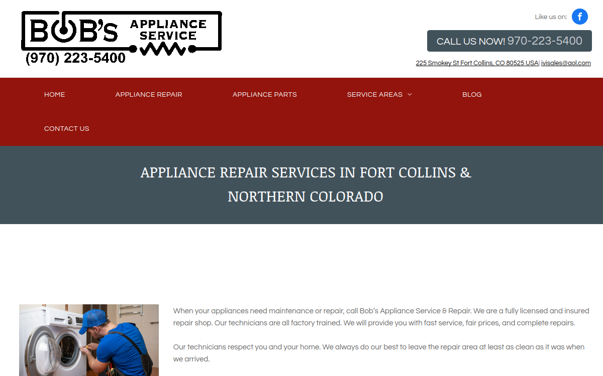 Bob's Appliance Service website screenshot