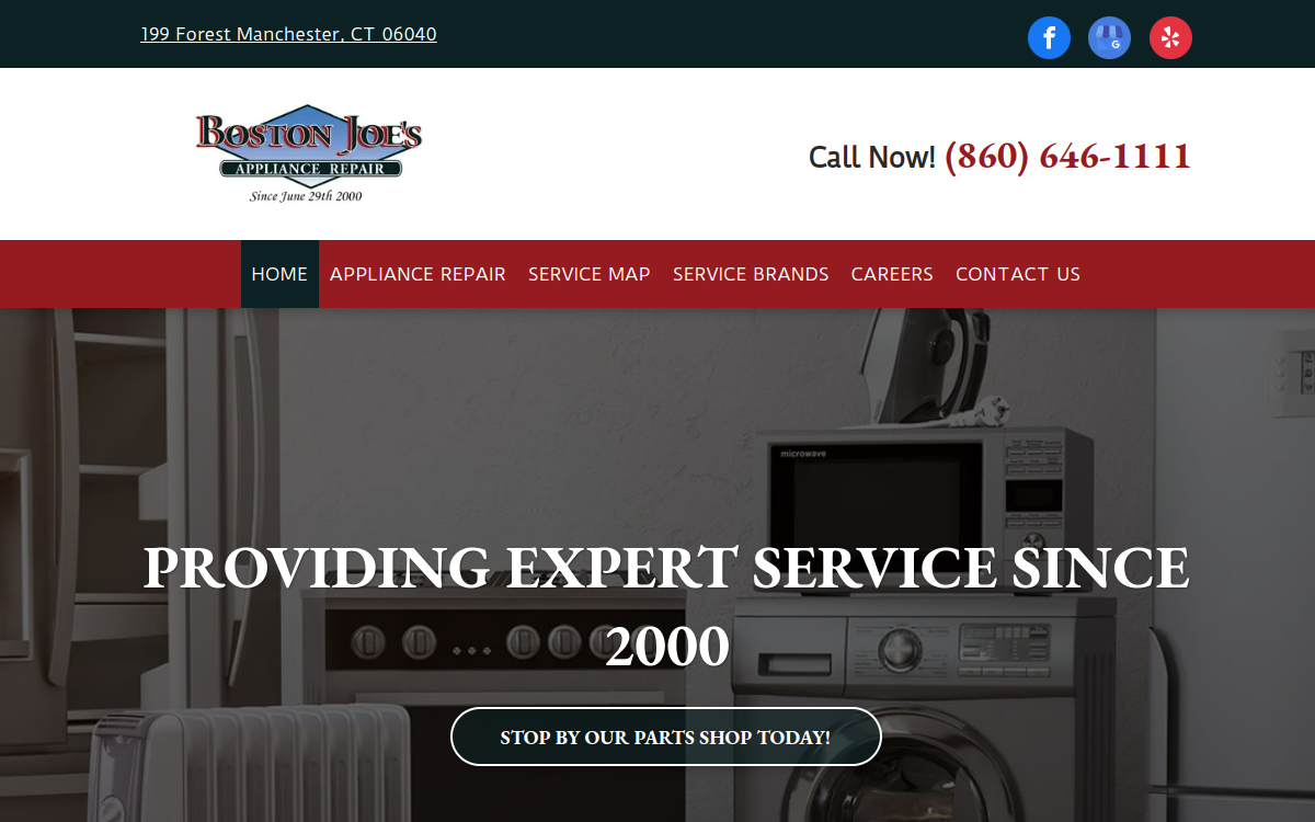 Boston Joe's Appliance Repair website screenshot