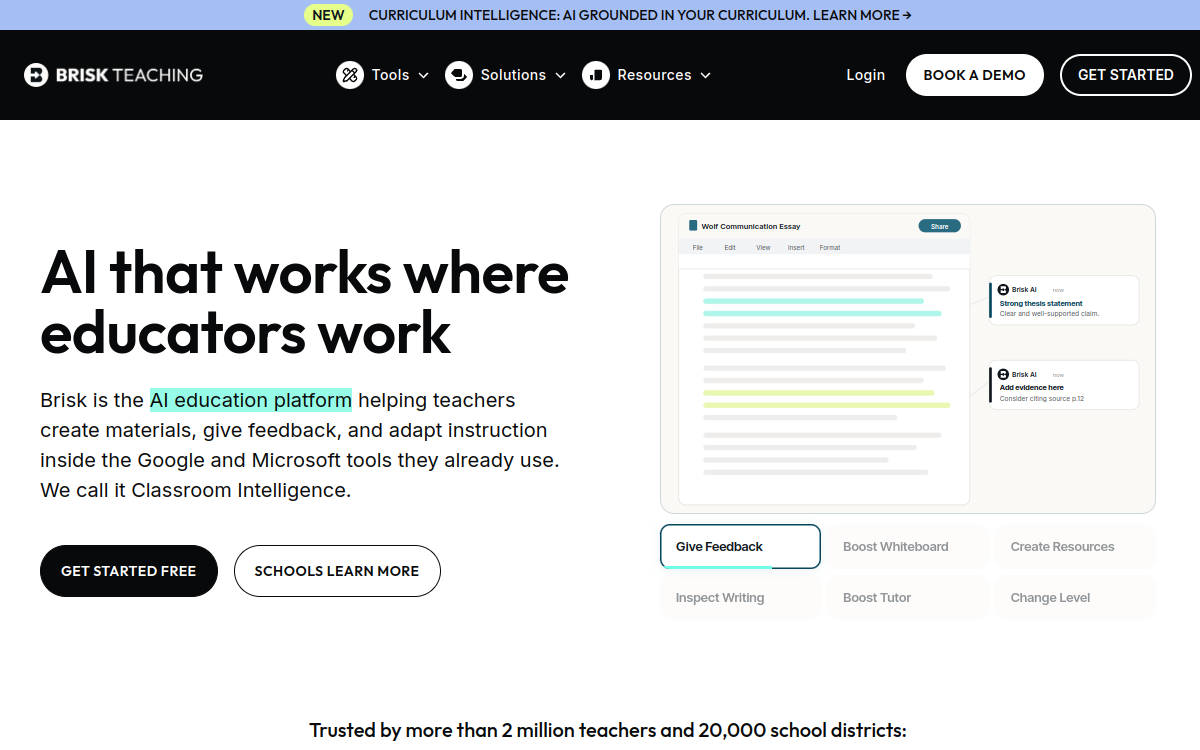 Brisk Teaching website preview