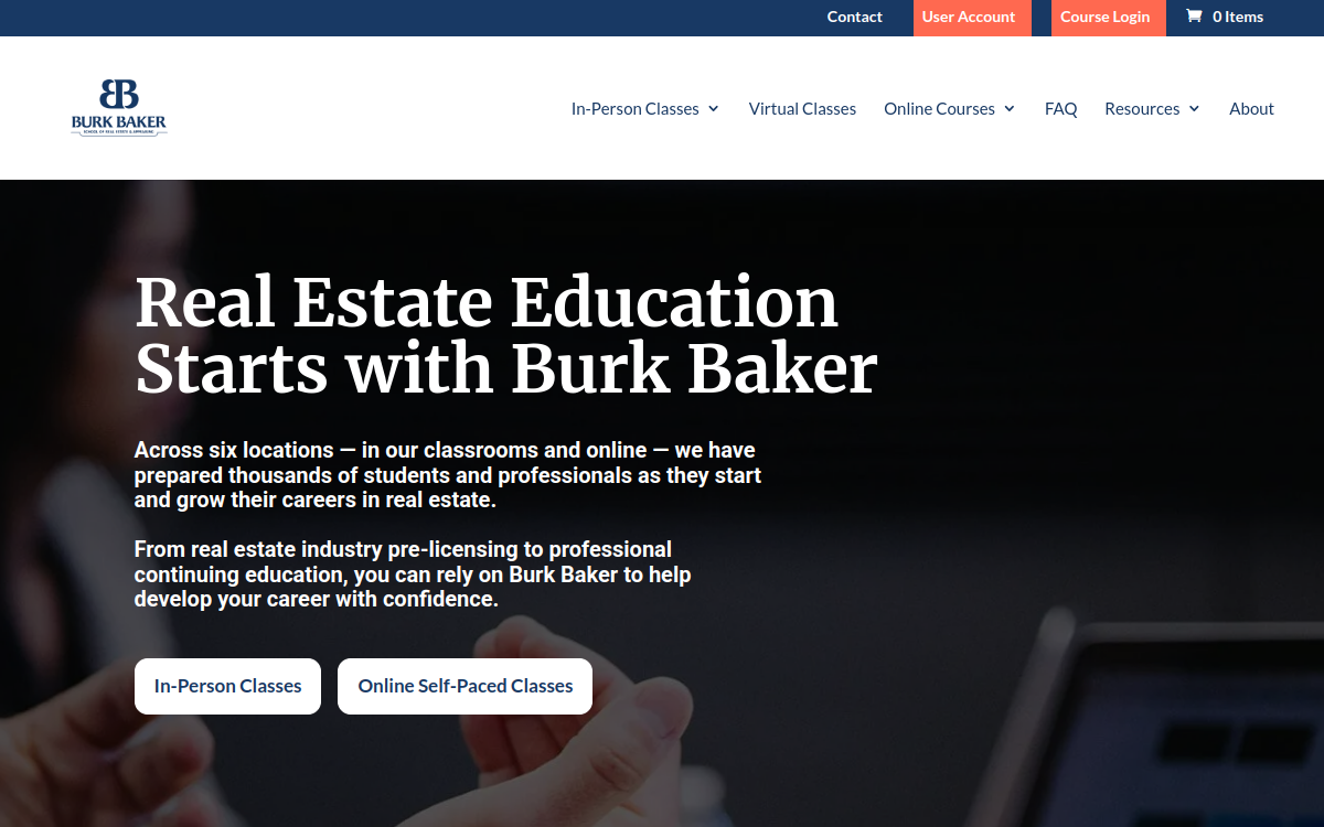 Burk Baker School of Real Estate & Appraising website screenshot