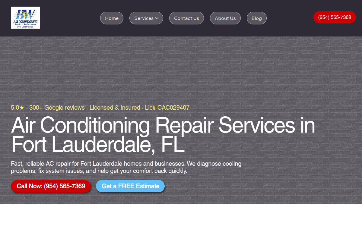 BW Air Conditioning website screenshot