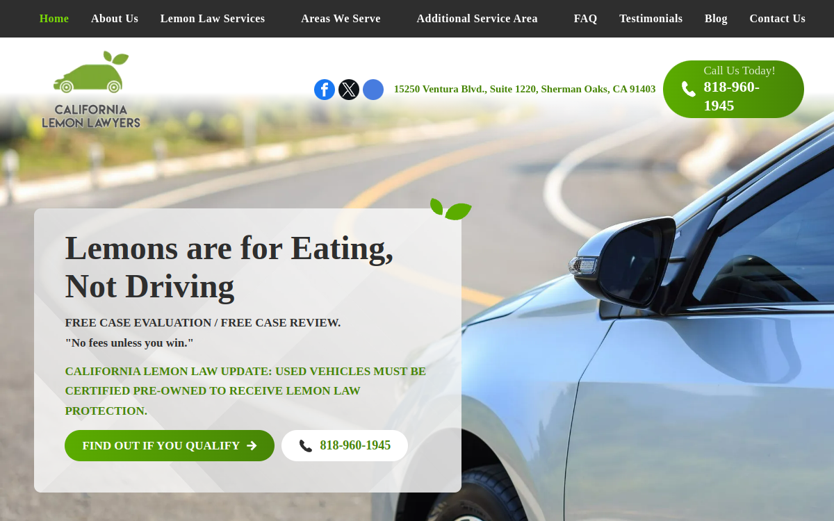 California Lemon Lawyers, APC website screenshot