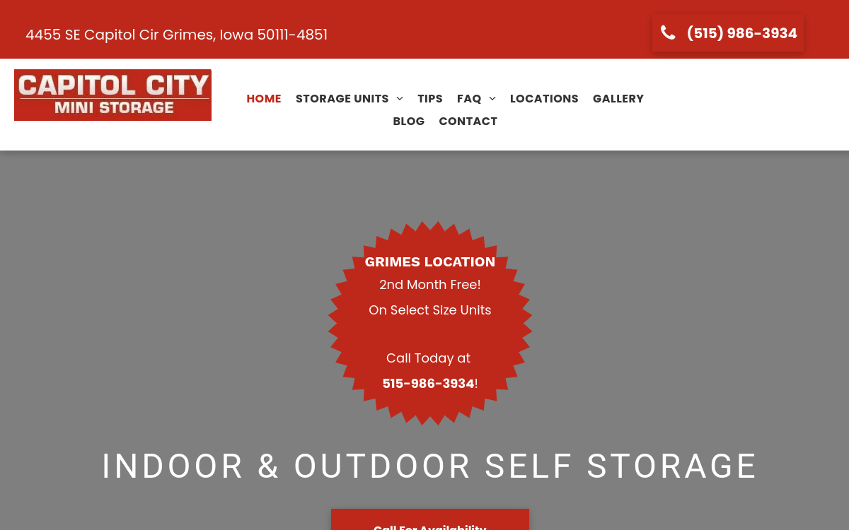 Capitol City Mini Storage website screenshot