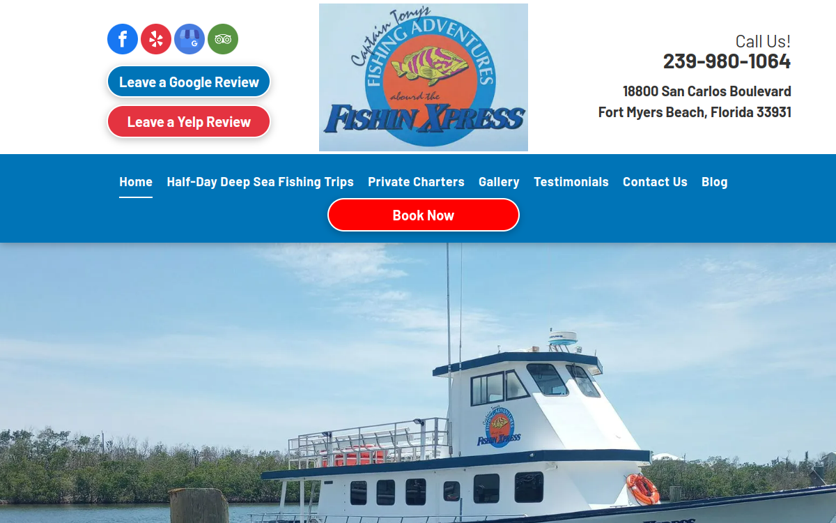 Captain Tony's Fishing Adventures website screenshot