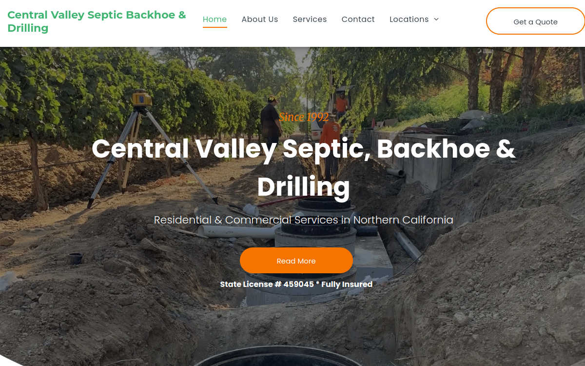 Central Valley Septic Backhoe & Drilling website screenshot