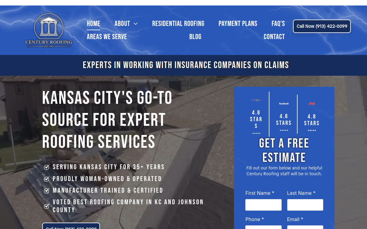 Century Roofing website screenshot