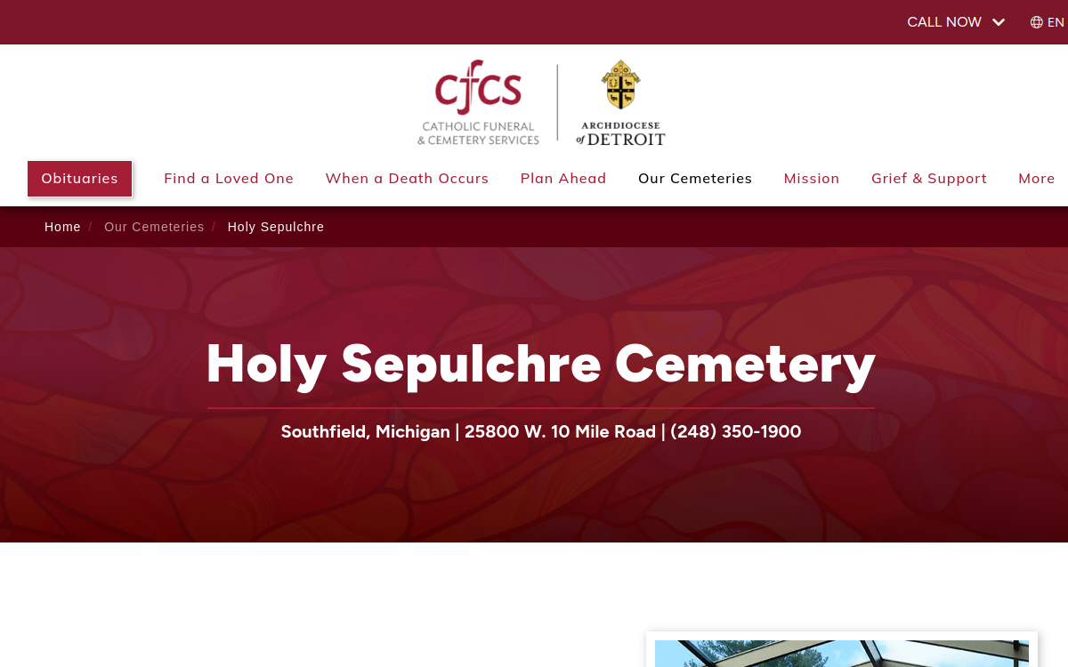 Holy Sepulchre website screenshot