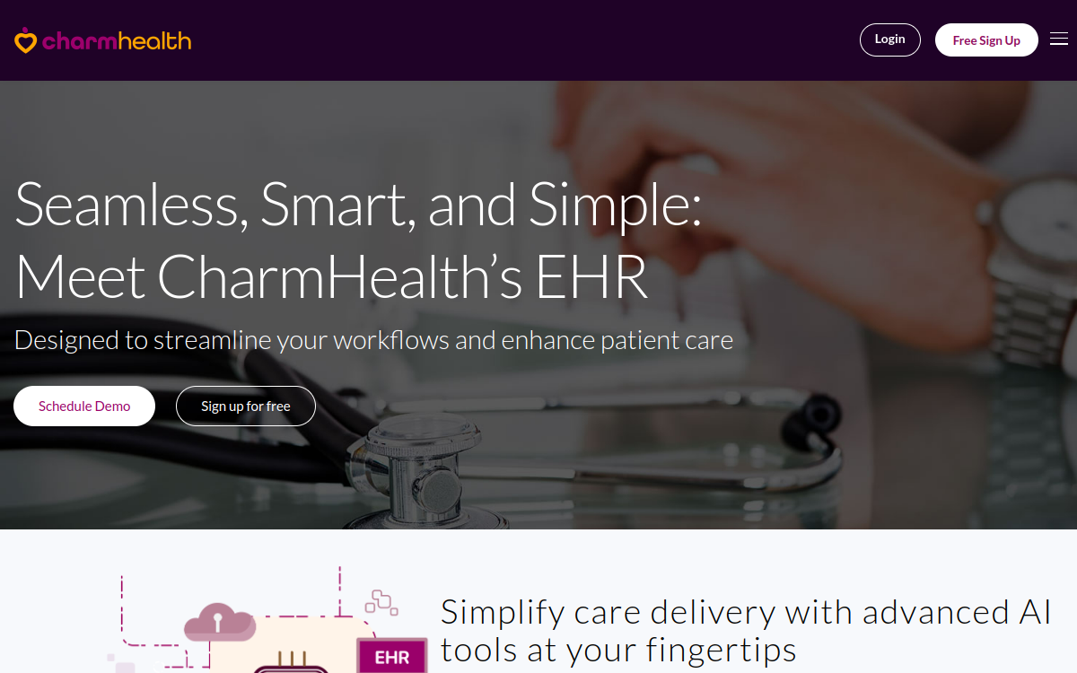 CharmHealth EHR website screenshot
