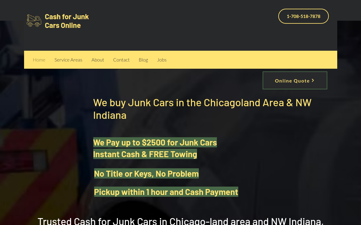 Cash for Junk Cars Online website screenshot