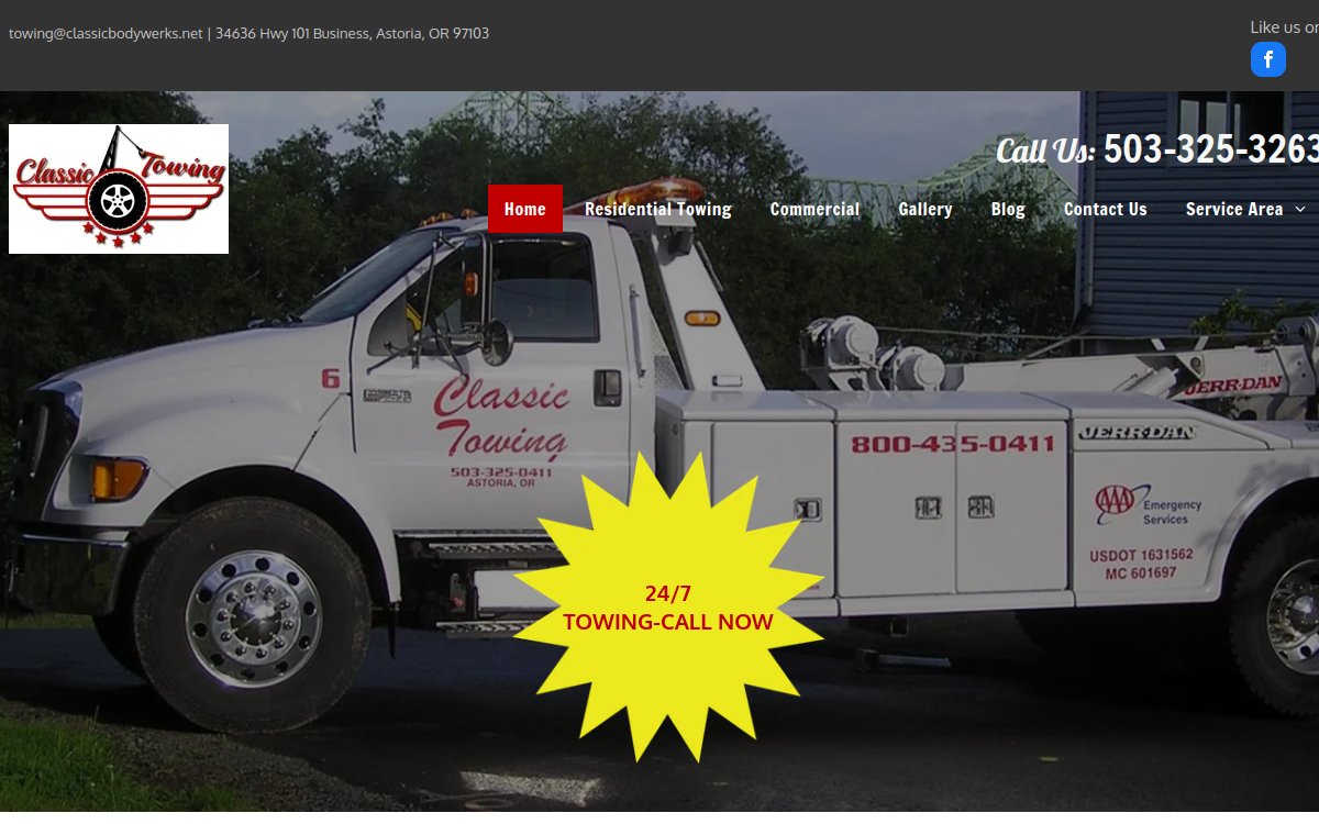 Classic Towing website screenshot