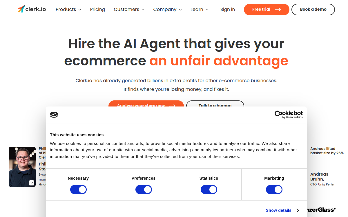 Clerk.io website preview