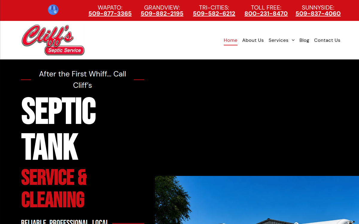 Cliff's Septic Tank & Sewer website screenshot