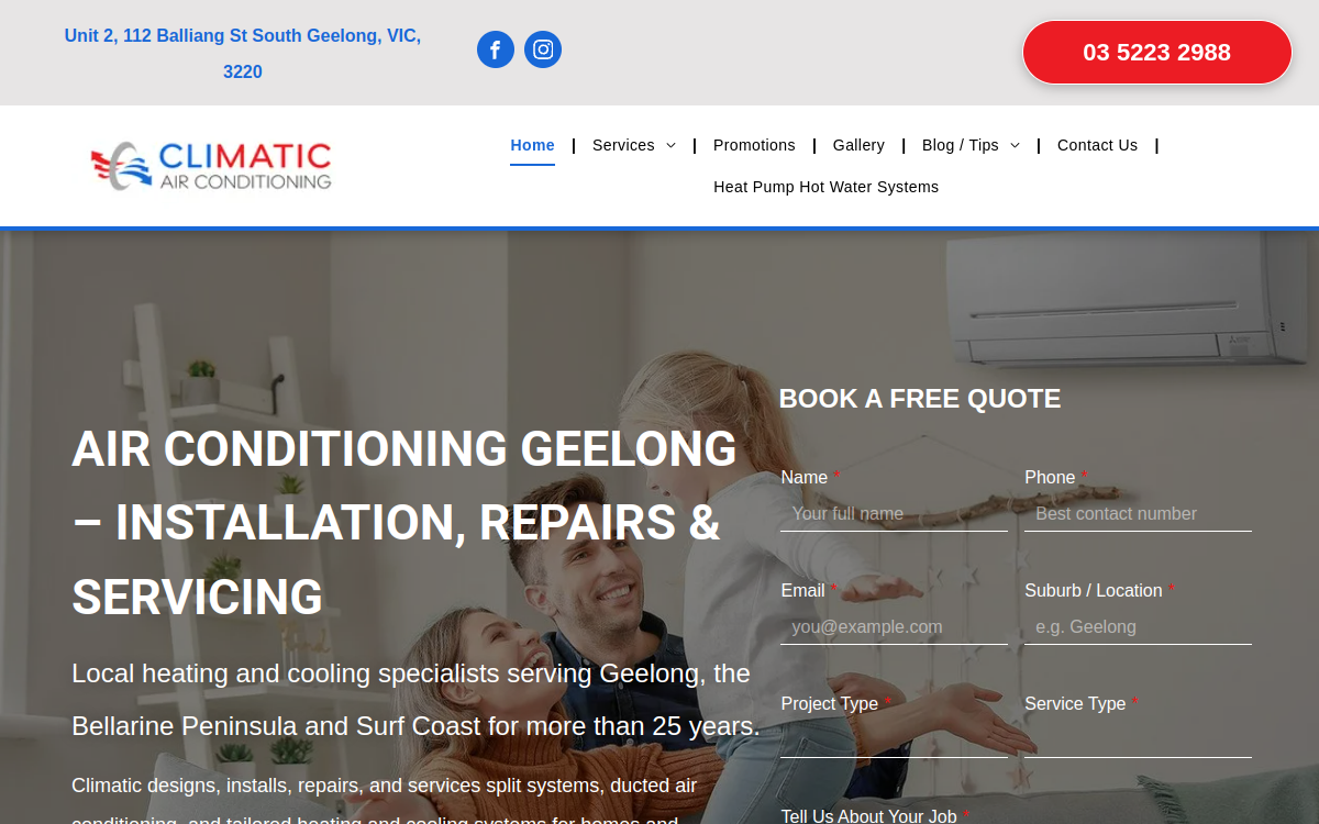 Climatic Air Conditioning Aust website screenshot
