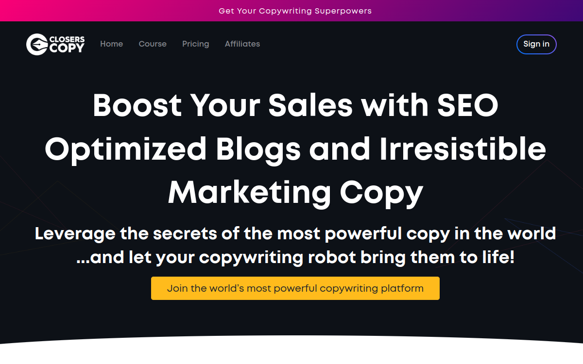 ClosersCopy website preview