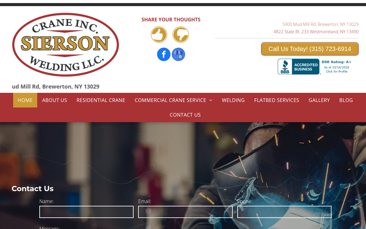 Sierson Crane, LLC. & Sierson Welding LLC website screenshot