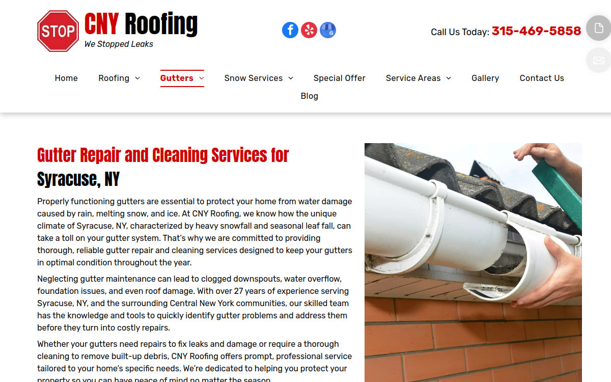 CNY Roofing Co website screenshot