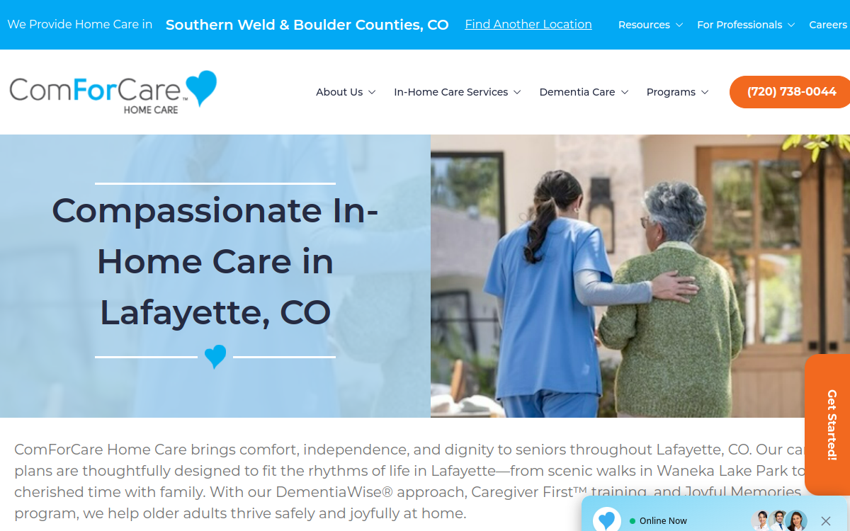 ComForCare of Boulder, CO website screenshot