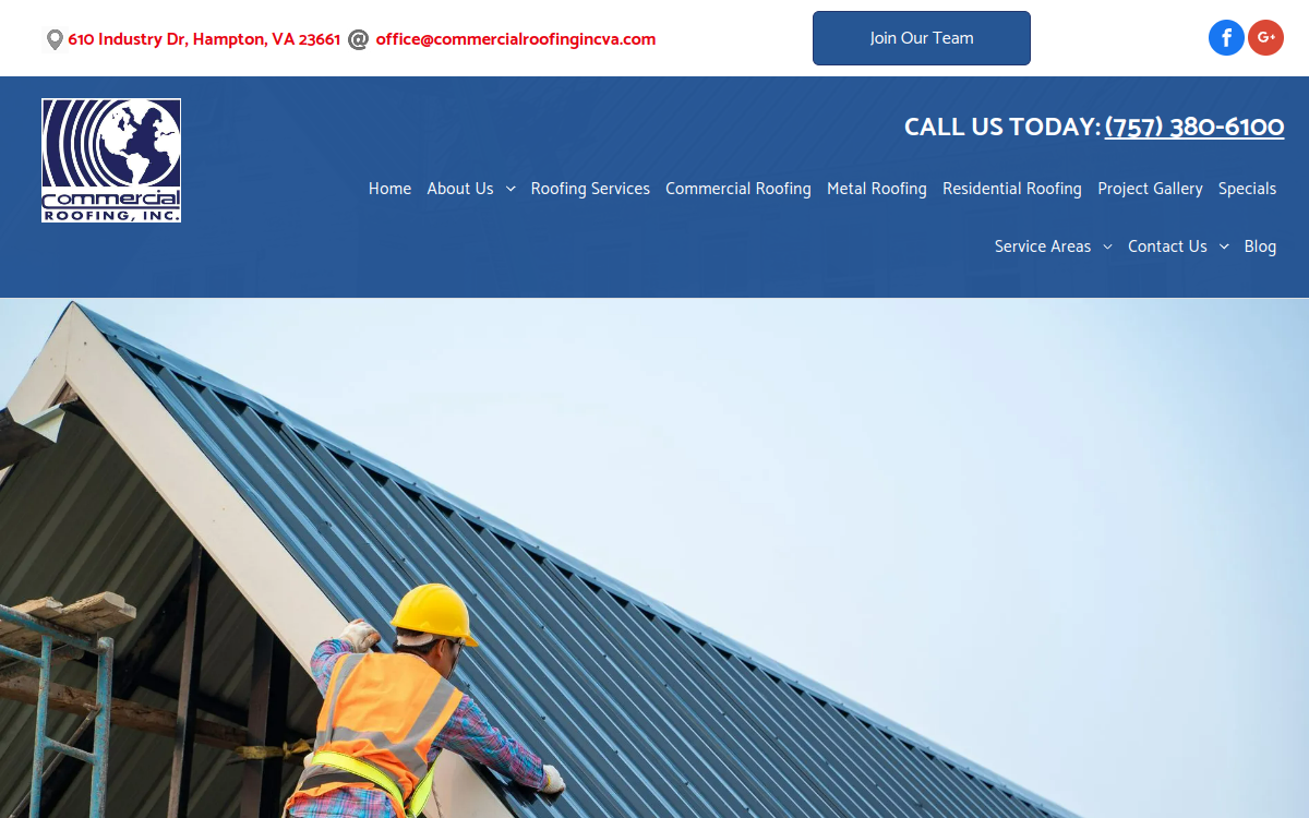Commercial Roofing Inc website screenshot