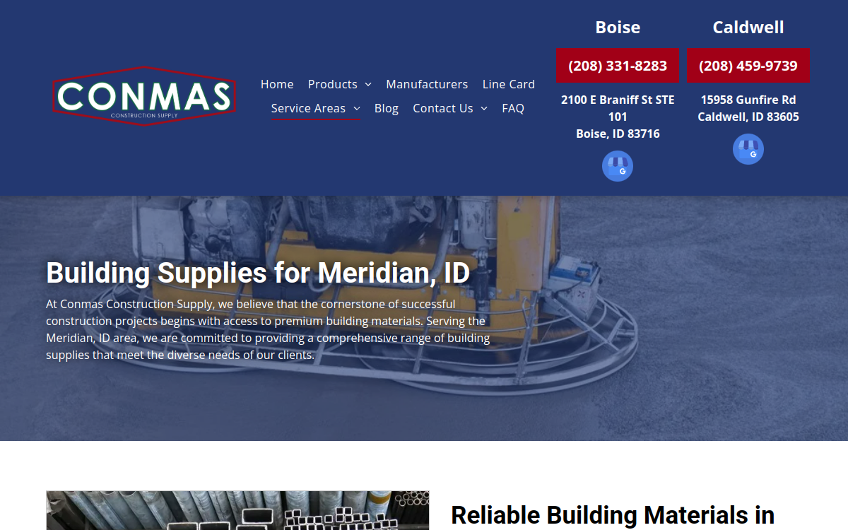 Conmas Construction Supply website screenshot