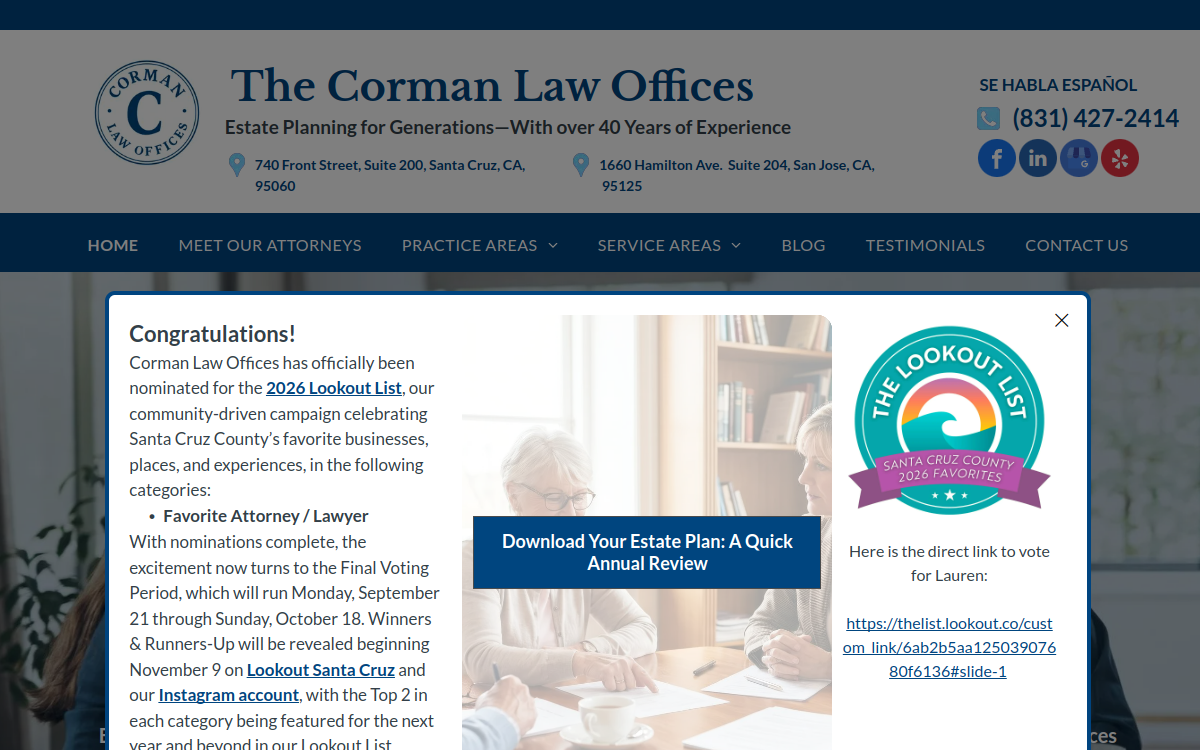The Corman Law Offices website screenshot
