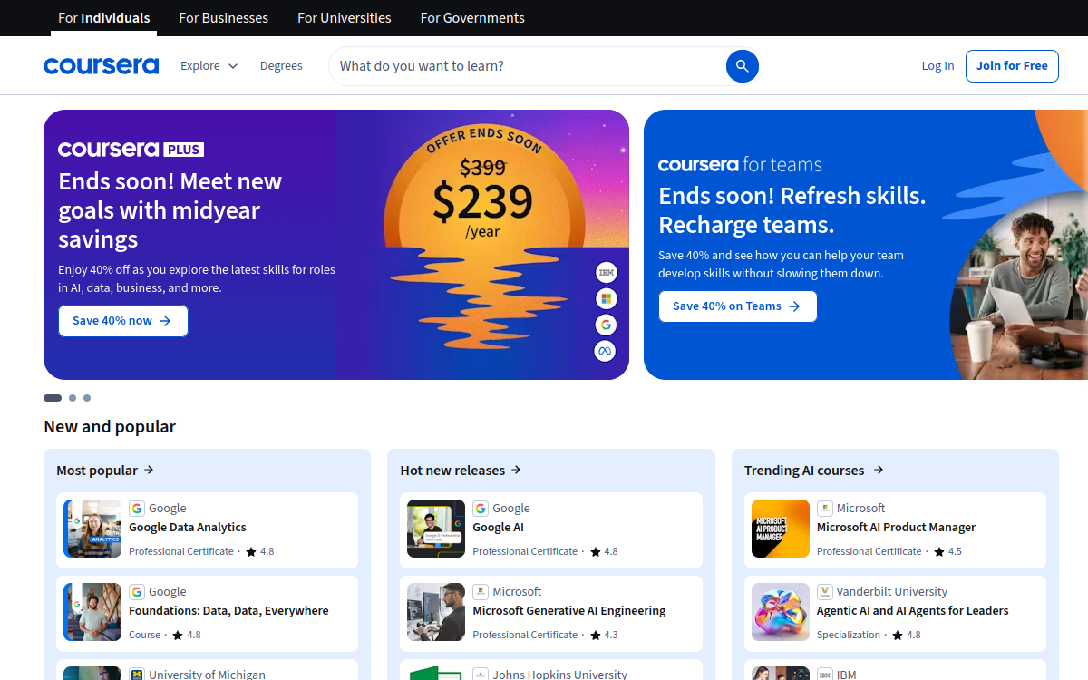 Screenshot of Coursera
