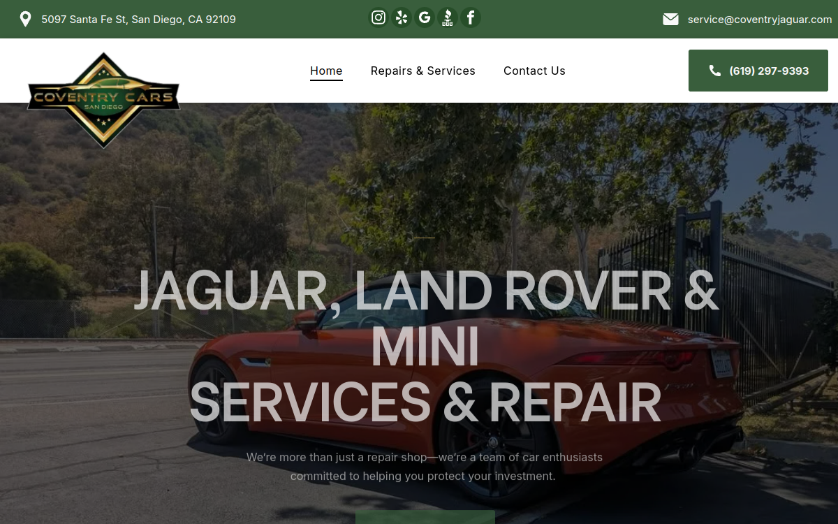 Coventry Cars of San Diego website screenshot