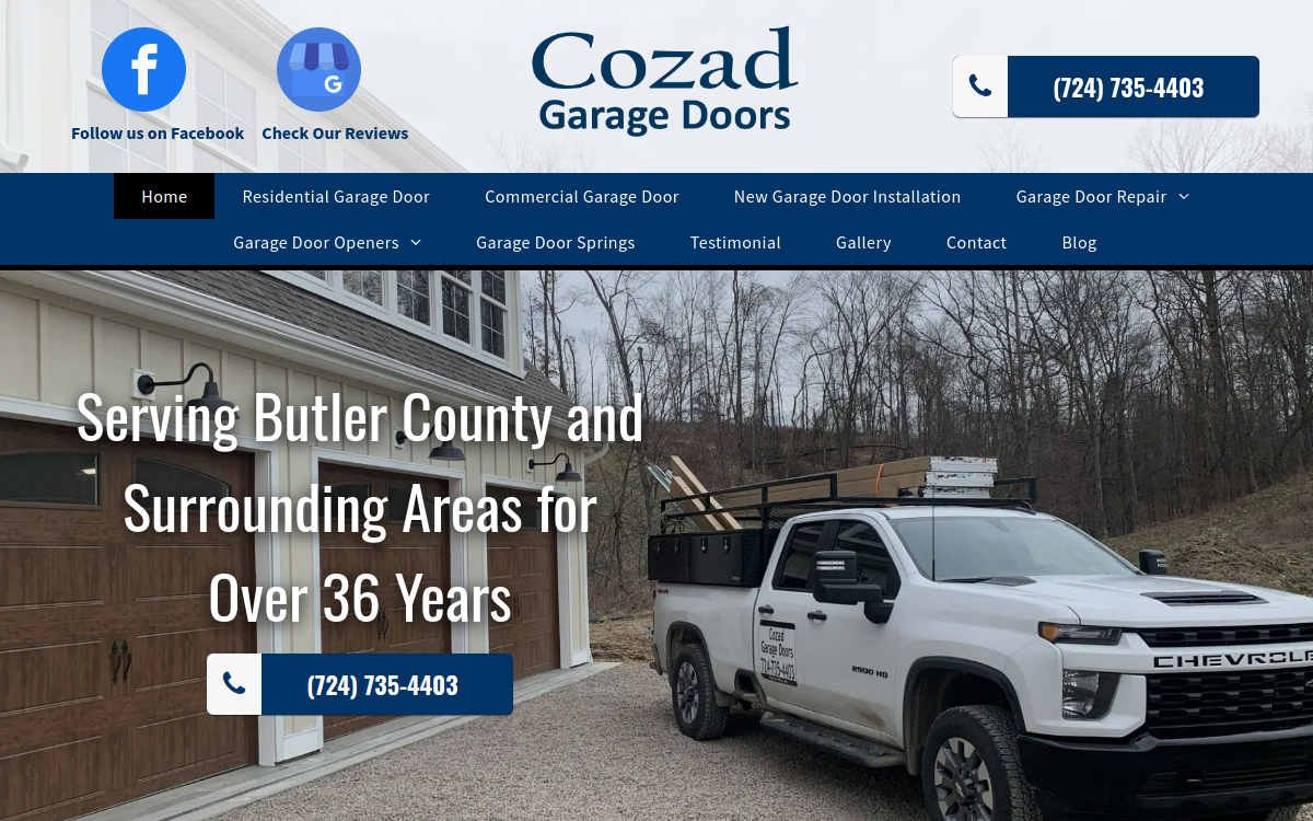 Cozad Garage Doors website screenshot